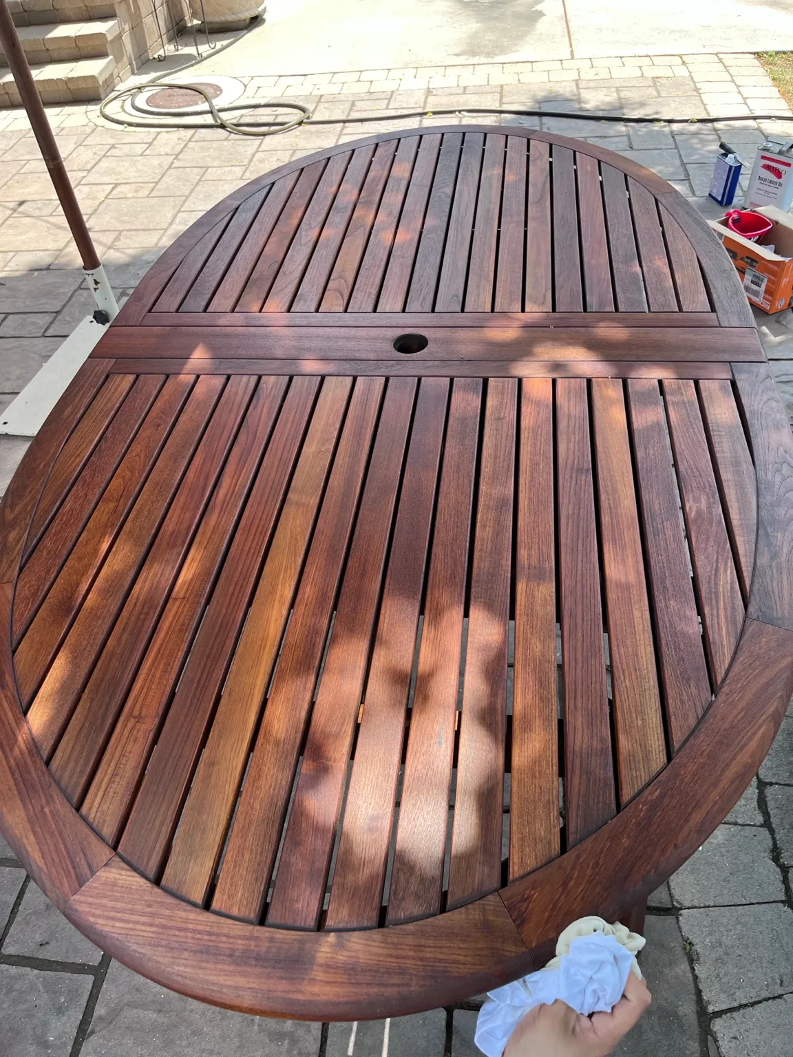 Finished restored wood table in natural light